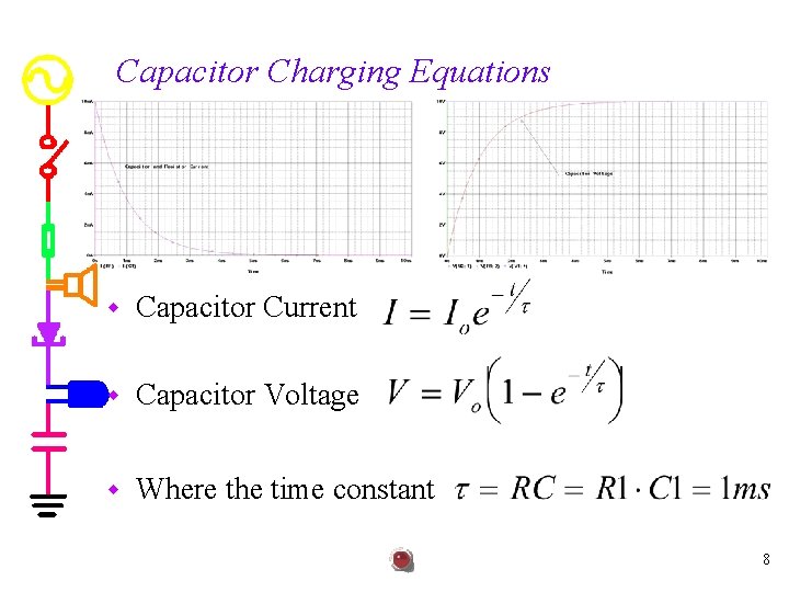 Capacitor Charging Equations w Capacitor Current w Capacitor Voltage w Where the time constant