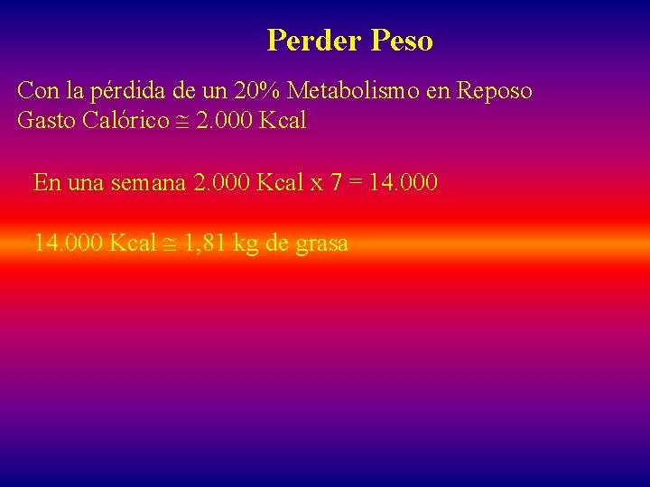 Perder Peso Con la pérdida de un 20% Metabolismo en Reposo Gasto Calórico 2.