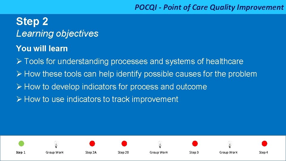 POCQI - Point of Care Quality Improvement Step 2 Learning objectives You will learn