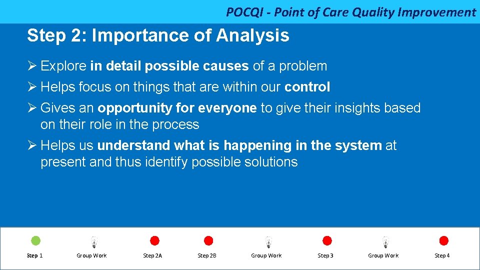 POCQI - Point of Care Quality Improvement Step 2: Importance of Analysis Ø Explore