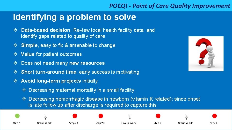 POCQI - Point of Care Quality Improvement Identifying a problem to solve Data-based decision: