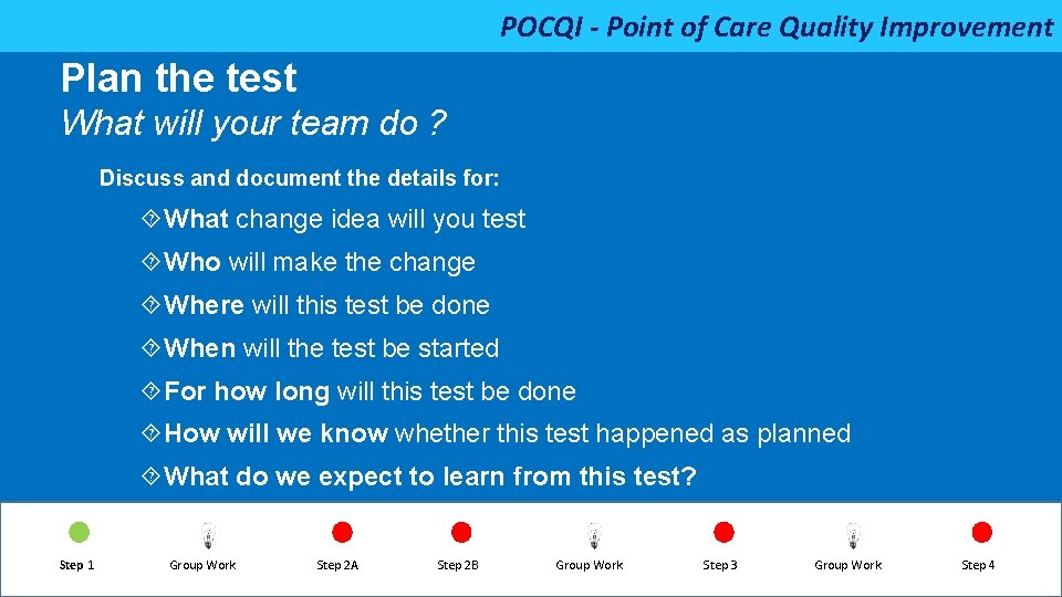 POCQI - Point of Care Quality Improvement Plan the test What will your team