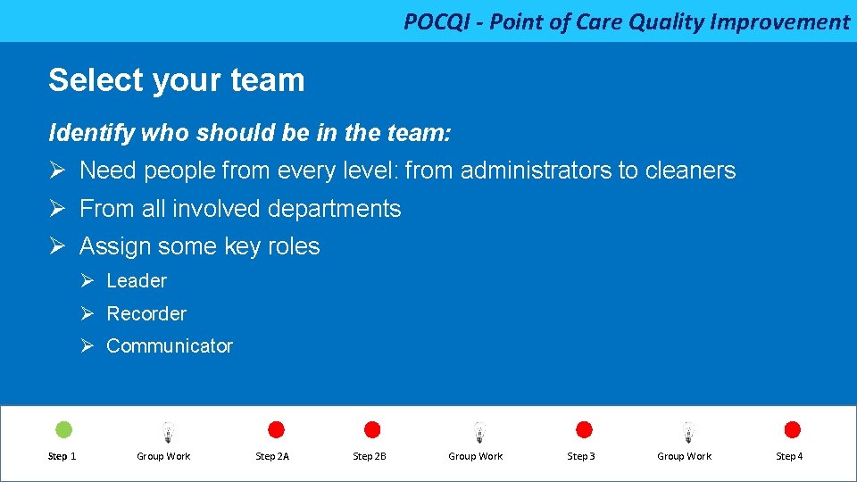 POCQI - Point of Care Quality Improvement Select your team Identify who should be