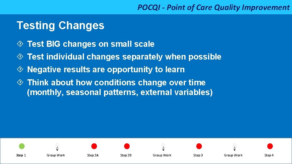 POCQI - Point of Care Quality Improvement Testing Changes Test BIG changes on small