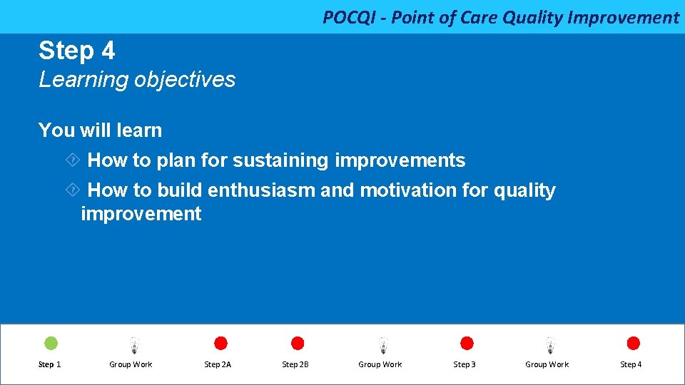 POCQI - Point of Care Quality Improvement Step 4 Learning objectives You will learn