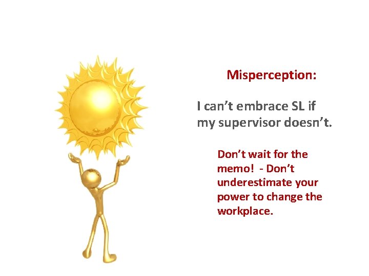 Misperception: I can’t embrace SL if my supervisor doesn’t. Don’t wait for the memo!