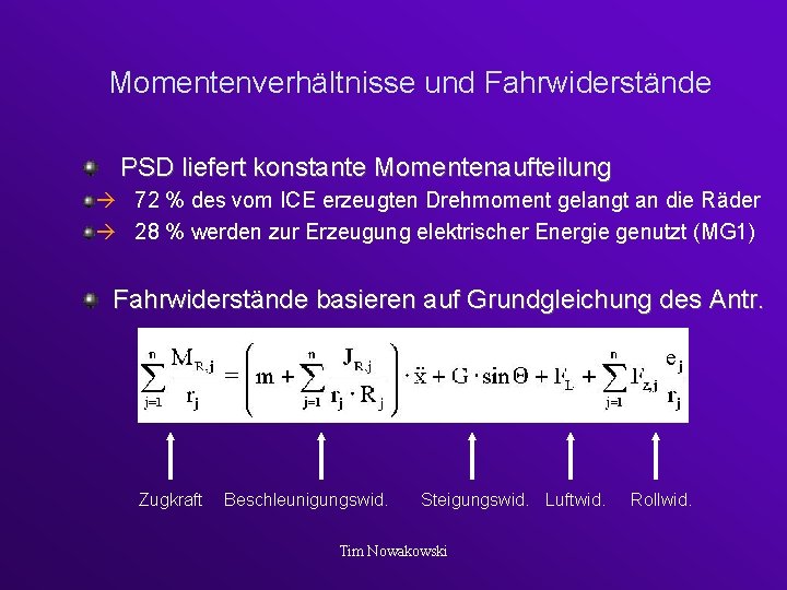 Momentenverhältnisse und Fahrwiderstände PSD liefert konstante Momentenaufteilung 72 % des vom ICE erzeugten Drehmoment