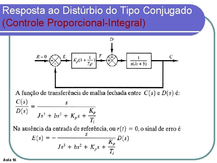 Resposta ao Distúrbio do Tipo Conjugado (Controle Proporcional-Integral) Aula 16 