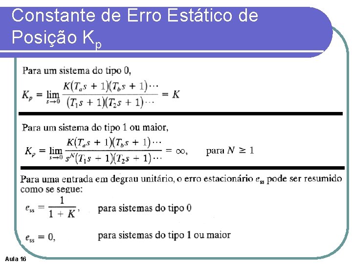Constante de Erro Estático de Posição Kp Aula 16 