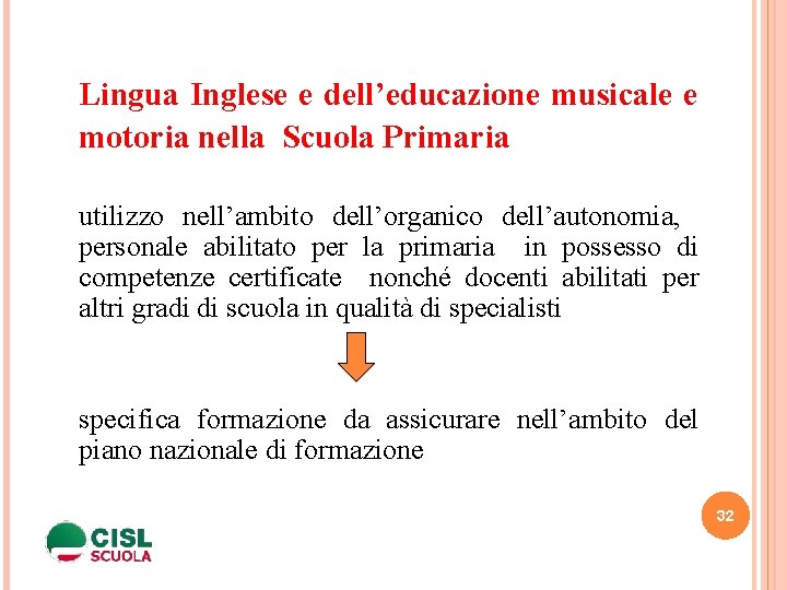 Lingua Inglese e dell’educazione musicale e motoria nella Scuola Primaria utilizzo nell’ambito dell’organico dell’autonomia,