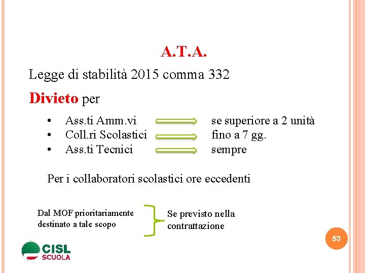 A. T. A. Legge di stabilità 2015 comma 332 Divieto per • • •