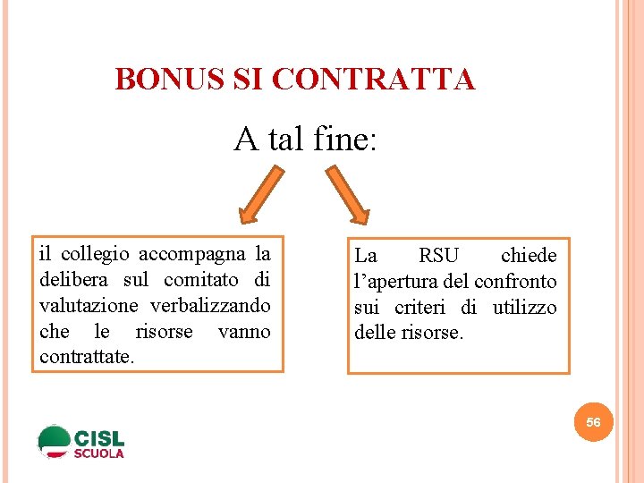 BONUS SI CONTRATTA A tal fine: il collegio accompagna la delibera sul comitato di