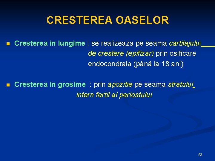 CRESTEREA OASELOR n Cresterea in lungime : se realizeaza pe seama cartilajului de crestere