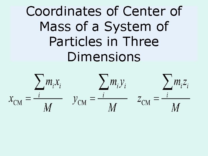 Coordinates of Center of Mass of a System of Particles in Three Dimensions 