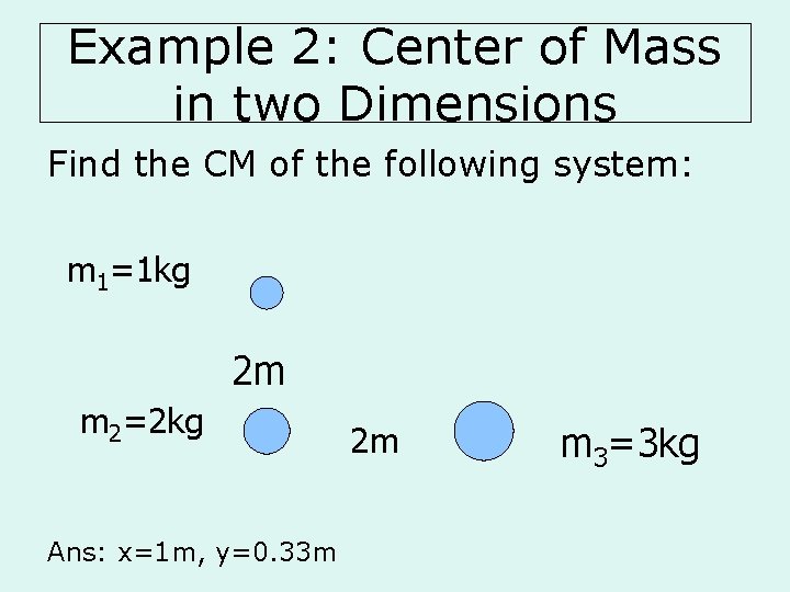 Example 2: Center of Mass in two Dimensions Find the CM of the following