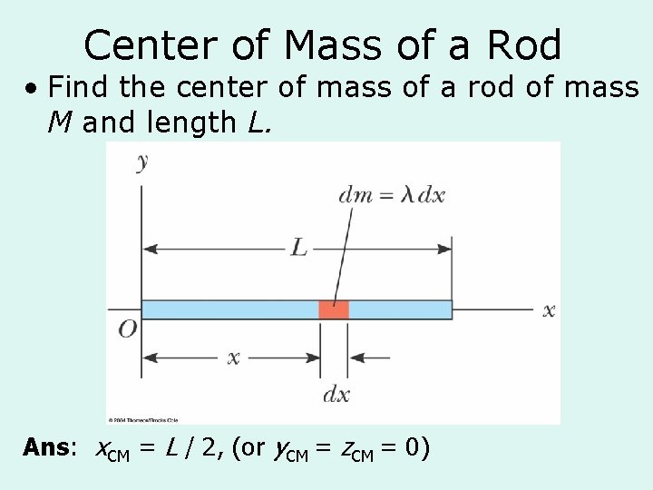 Center of Mass of a Rod • Find the center of mass of a