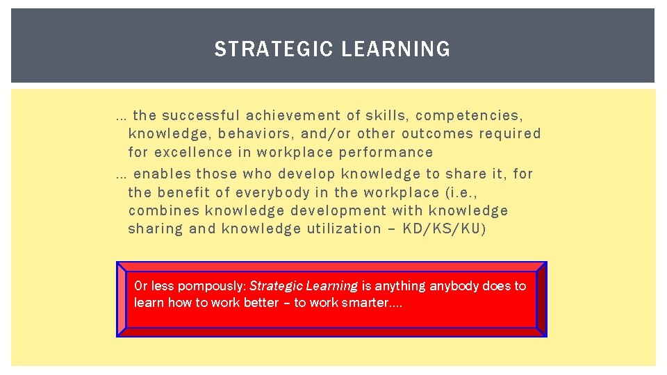 STRATEGIC LEARNING … the successful achievement of skills, competencies, knowledge, behaviors, and/or other outcomes