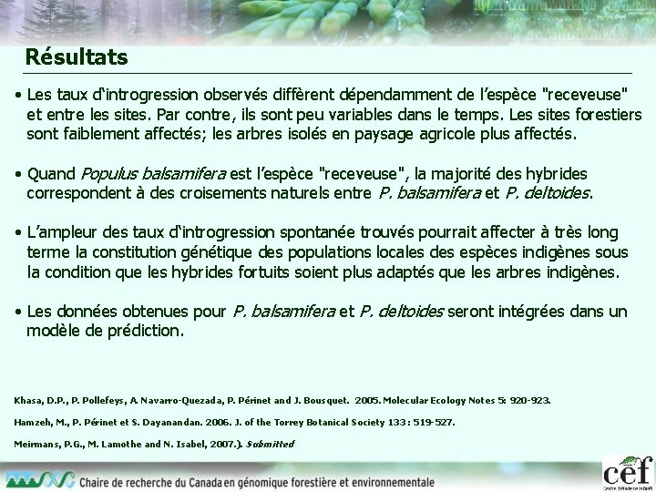 Résultats • Les taux d‘introgression observés diffèrent dépendamment de l’espèce "receveuse" et entre les