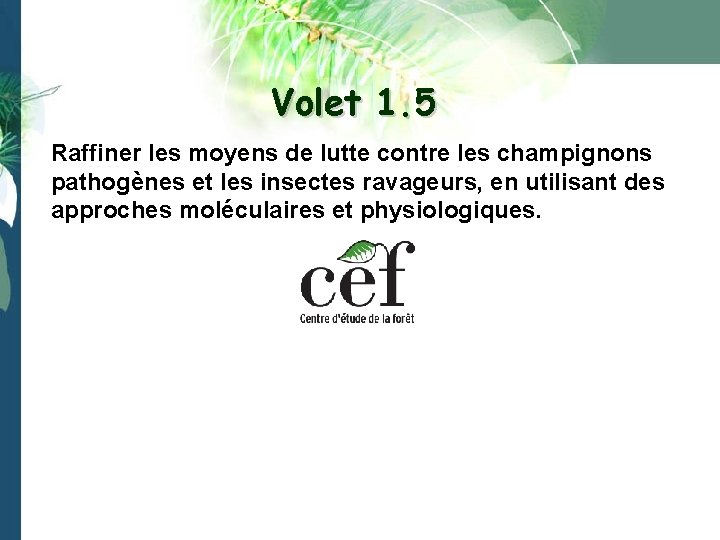 Volet 1. 5 Raffiner les moyens de lutte contre les champignons pathogènes et les