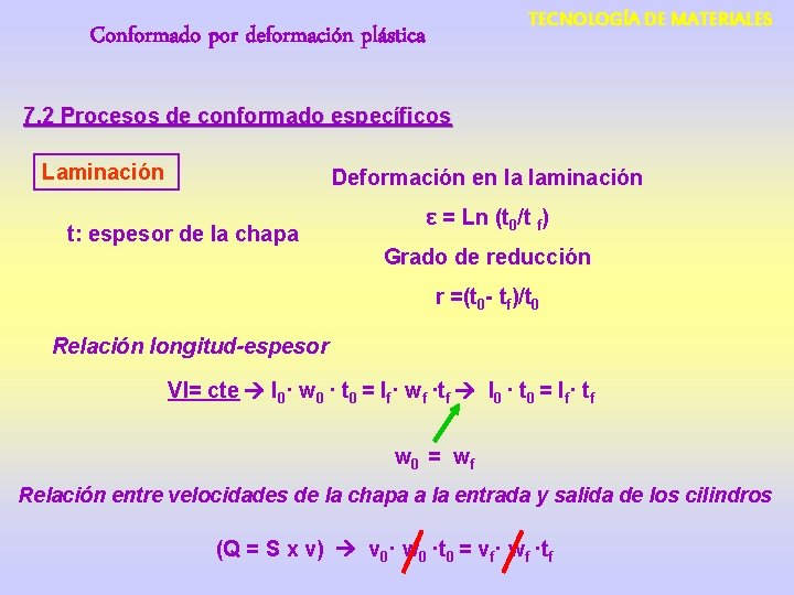 TECNOLOGÍA DE MATERIALES Conformado por deformación plástica 7. 2 Procesos de conformado específicos Laminación