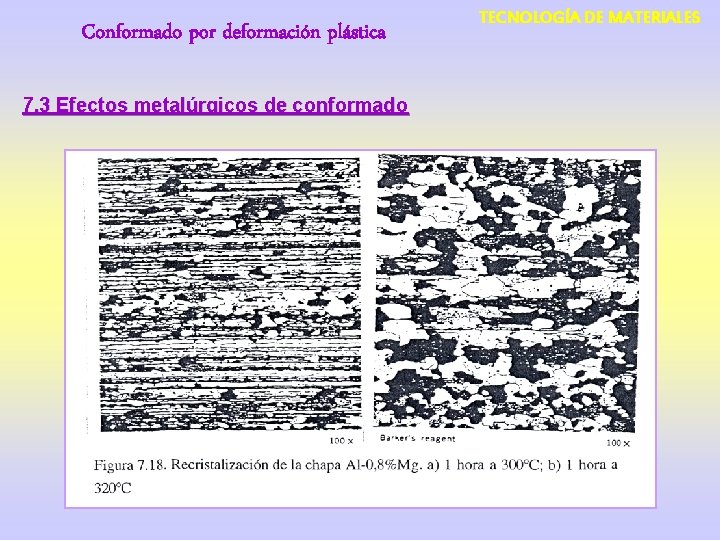 Conformado por deformación plástica 7. 3 Efectos metalúrgicos de conformado TECNOLOGÍA DE MATERIALES 