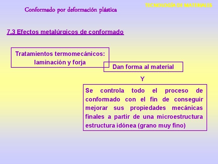 TECNOLOGÍA DE MATERIALES Conformado por deformación plástica 7. 3 Efectos metalúrgicos de conformado Tratamientos