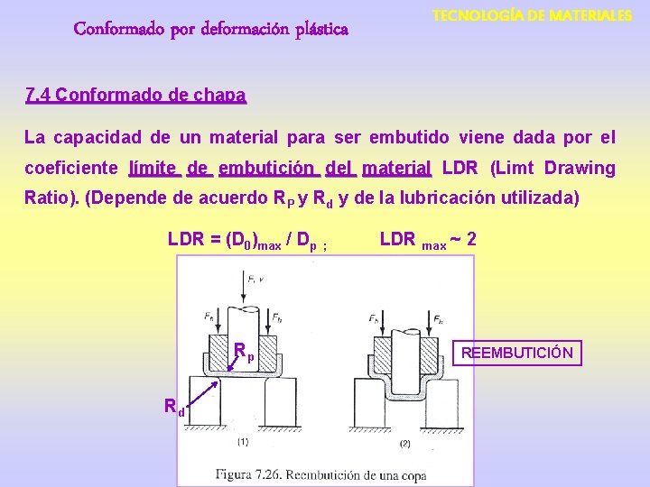 Conformado por deformación plástica TECNOLOGÍA DE MATERIALES 7. 4 Conformado de chapa La capacidad