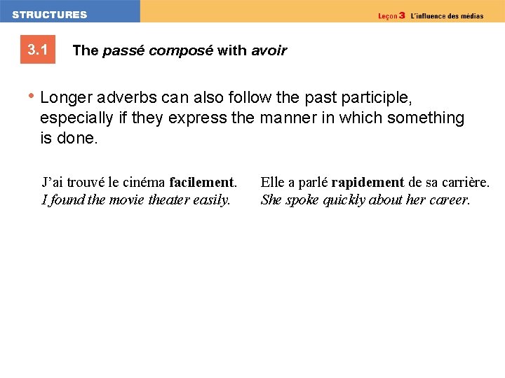 3. 1 The passé composé with avoir • Longer adverbs can also follow the