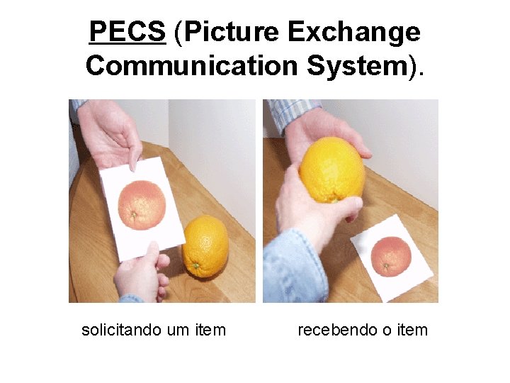 PECS (Picture Exchange Communication System). solicitando um item recebendo o item 