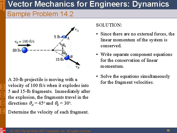 Seventh Edition Vector Mechanics for Engineers: Dynamics Sample Problem 14. 2 SOLUTION: • Since Seventh Edition Vector Mechanics for Engineers: Dynamics Sample Problem 14. 2 SOLUTION: • Since