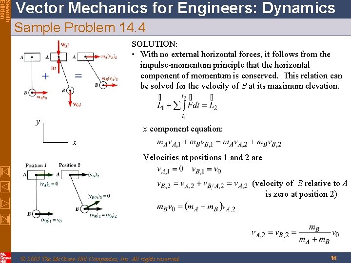 Seventh Edition Vector Mechanics for Engineers: Dynamics Sample Problem 14. 4 SOLUTION: • With Seventh Edition Vector Mechanics for Engineers: Dynamics Sample Problem 14. 4 SOLUTION: • With
