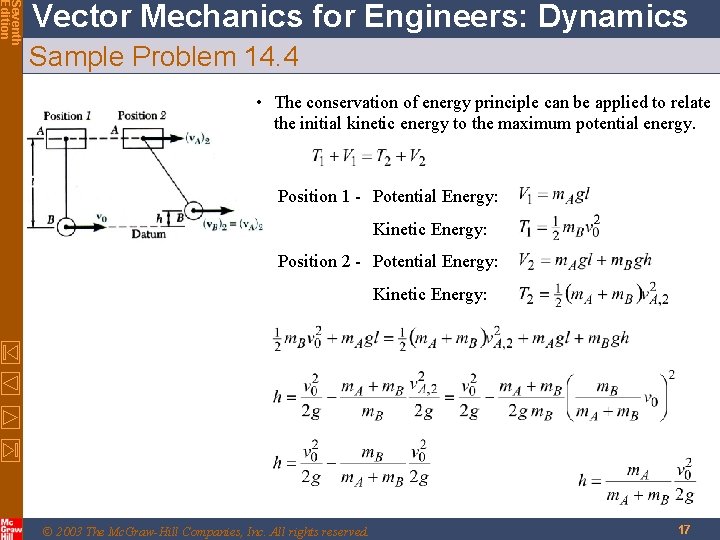 Seventh Edition Vector Mechanics for Engineers: Dynamics Sample Problem 14. 4 • The conservation Seventh Edition Vector Mechanics for Engineers: Dynamics Sample Problem 14. 4 • The conservation
