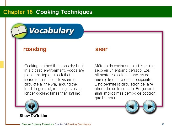 Chapter 15 Cooking Techniques roasting asar Cooking method that uses dry heat in a