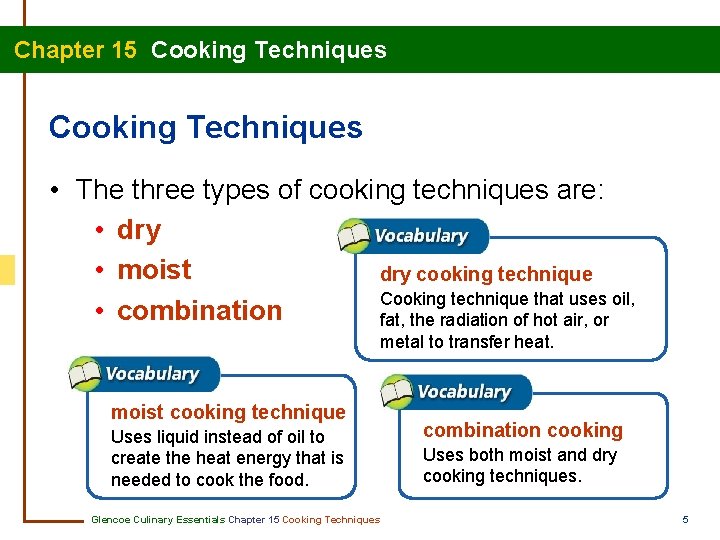 Chapter 15 Cooking Techniques • The three types of cooking techniques are: • dry