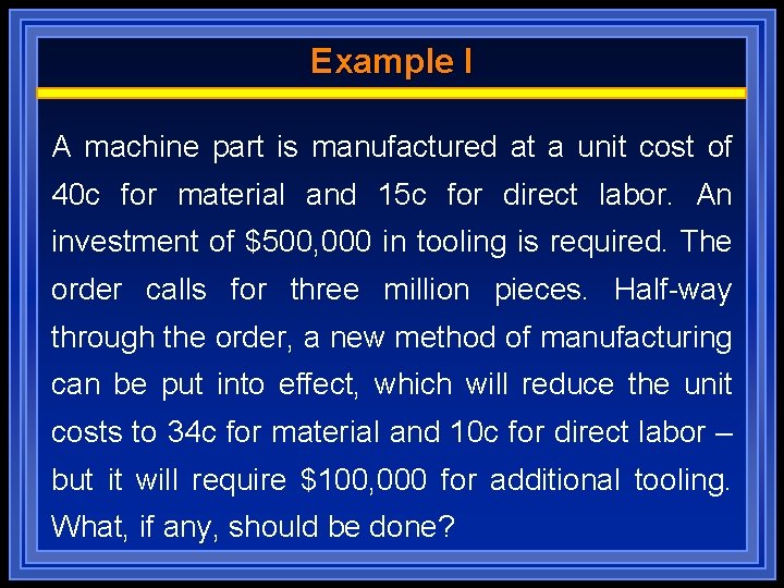 Example I A machine part is manufactured at a unit cost of 40 c