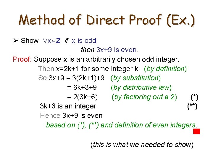 Method of Direct Proof (Ex. ) Ø Show x Z if x is odd