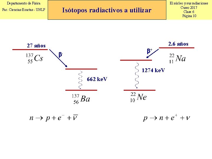 Departamento de Física Fac. Ciencias Exactas - UNLP Isótopos radiactivos a utilizar 27 años