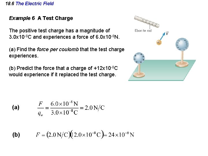 18. 6 The Electric Field Example 6 A Test Charge The positive test charge