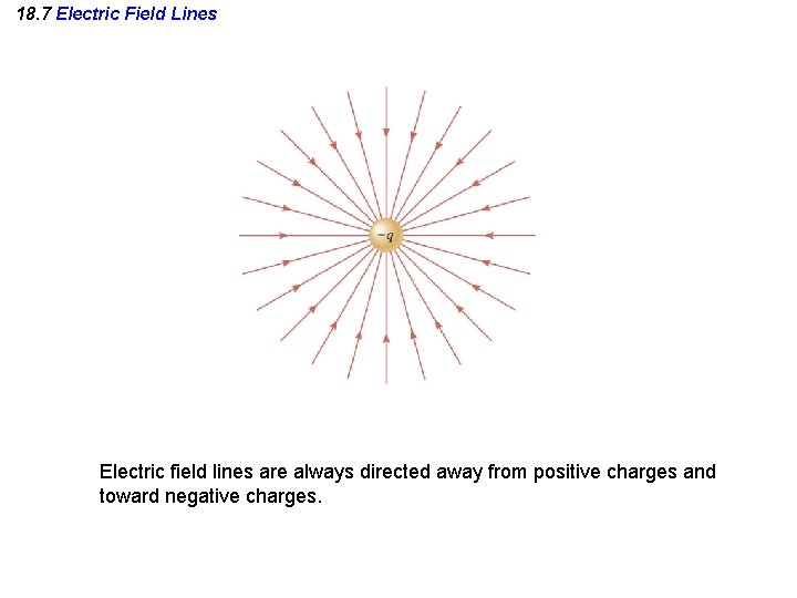 18. 7 Electric Field Lines Electric field lines are always directed away from positive