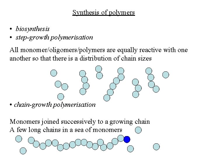 Synthesis of polymers • biosynthesis • step-growth polymerisation All monomer/oligomers/polymers are equally reactive with Synthesis of polymers • biosynthesis • step-growth polymerisation All monomer/oligomers/polymers are equally reactive with
