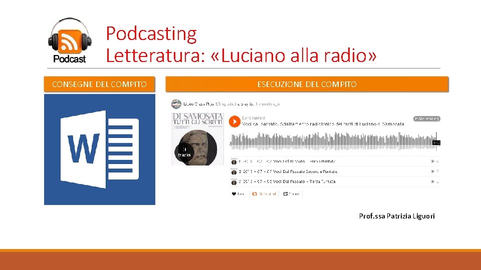 Podcasting Letteratura: «Luciano alla radio» CONSEGNE DEL COMPITO ESECUZIONE DEL COMPITO Prof. ssa Patrizia