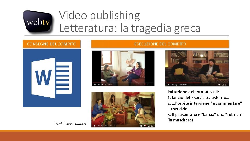 Video publishing Letteratura: la tragedia greca CONSEGNE DEL COMPITO Prof. Dario Ianneci ESECUZIONE DEL