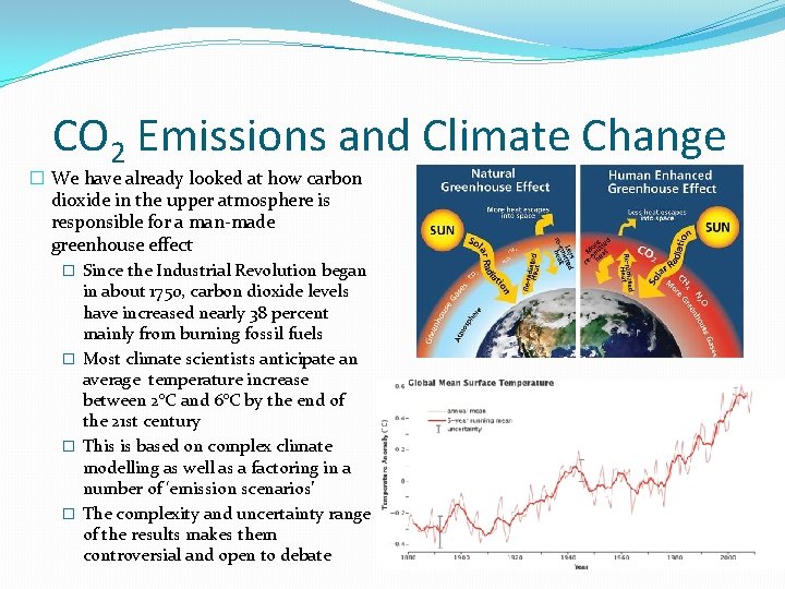 CO 2 Emissions and Climate Change � We have already looked at how carbon