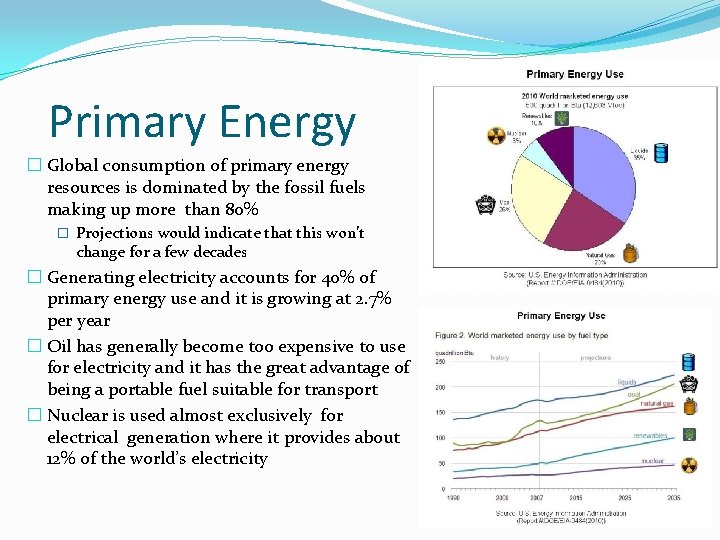 Primary Energy � Global consumption of primary energy resources is dominated by the fossil