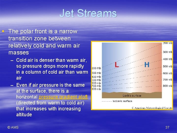 Jet Streams § The polar front is a narrow transition zone between relatively cold