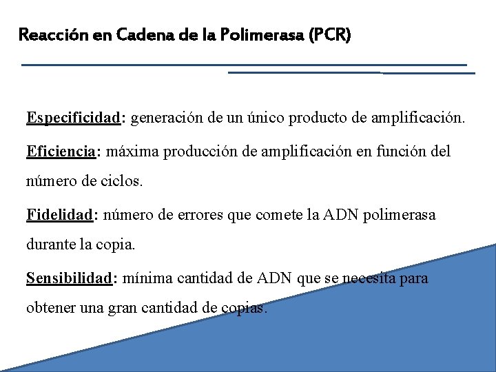 Reacción en Cadena de la Polimerasa (PCR) Especificidad: generación de un único producto de
