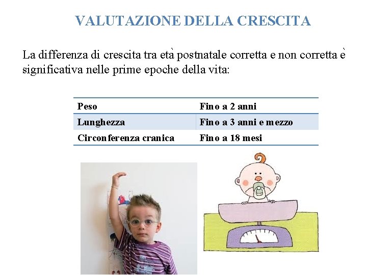 VALUTAZIONE DELLA CRESCITA La differenza di crescita tra eta postnatale corretta e non corretta