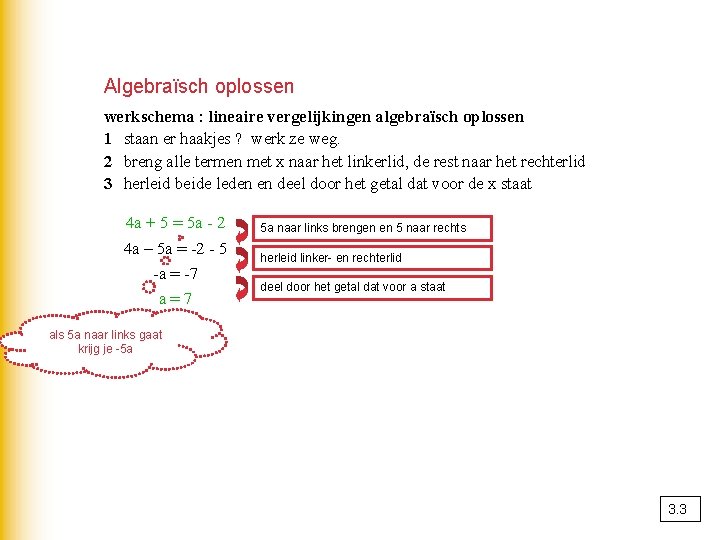 Algebraïsch oplossen werkschema : lineaire vergelijkingen algebraïsch oplossen 1 staan er haakjes ? werk