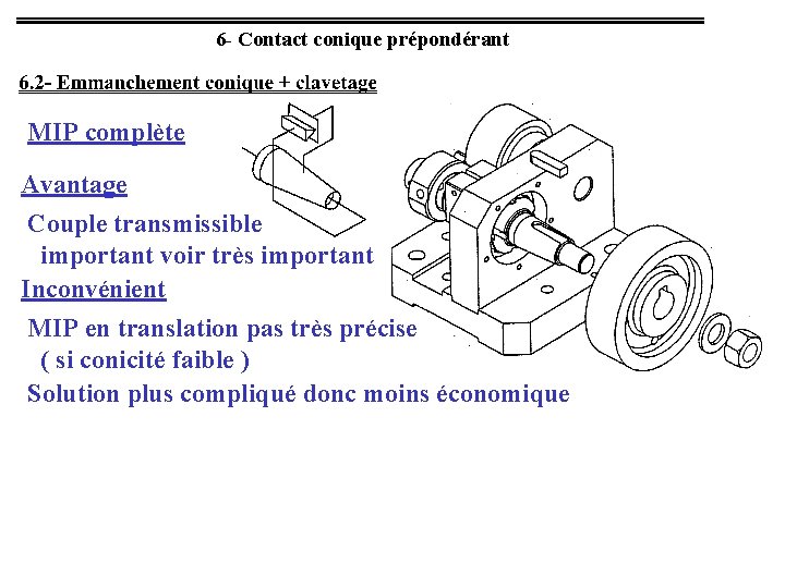 6 - Contact conique prépondérant MIP complète Avantage Couple transmissible important voir très important