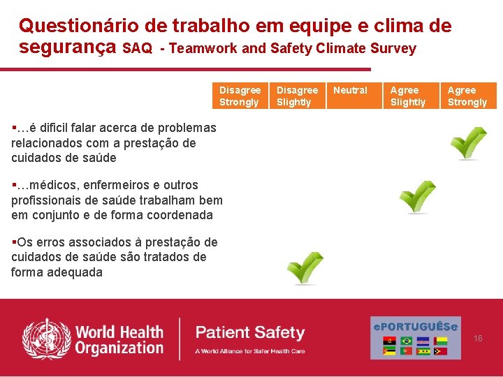 Questionário de trabalho em equipe e clima de segurança SAQ - Teamwork and Safety Questionário de trabalho em equipe e clima de segurança SAQ - Teamwork and Safety